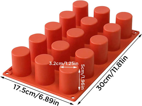 TOPYS 15 Cavities Cylindrical Fondant Silicone Mold DIY Cylinder Pastry Cupcake Jelly Mousse Pan Pudding Muffin Chocolate Making Supplies Cookie S...