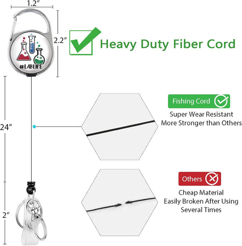 LAB LIFE Medical Badge Reel Retractable Heavy Duty with 360°Swivel Carabiner Clip, Laboratory Science ID Badge Holder Retractable, Nurse Teacher I...