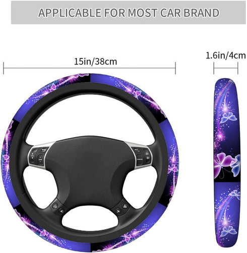Swono Butterfly Bling Steering Wheel Cover for Men Women Beautiful Butterflies Purple Bling Universal 15 Inch Auto Neoprene Case Anti-Slip Car Whe...