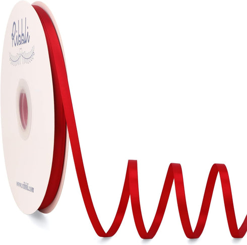 Ribbli Red Satin Ribbon Double Faced Satin 1/4 Inch x Continuous 100 Yards-Red Ribbon for Gift Wrapping Crafts Wedding Decoration Bows Bouquet Flo...