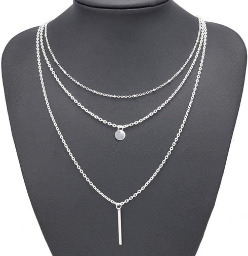 fxmimior Multilayer Necklace 3 Tier Pendant Long Chain Women Accessories(silver)...