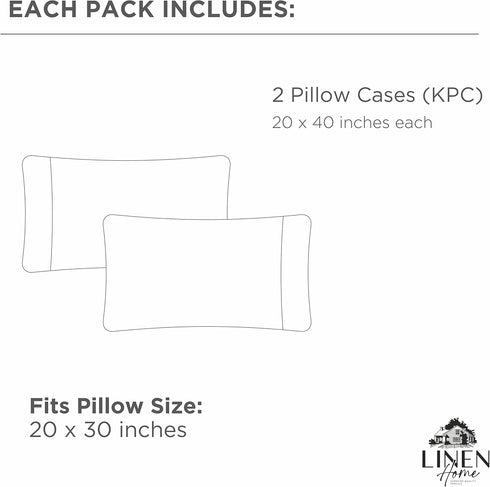 Linen Home 100% Cotton Percale Pillowcases King Size, White, 2 Pieces of Pillow Case, Crisp and Cool Strong Bed Linen, 20 inches X 40 inches...