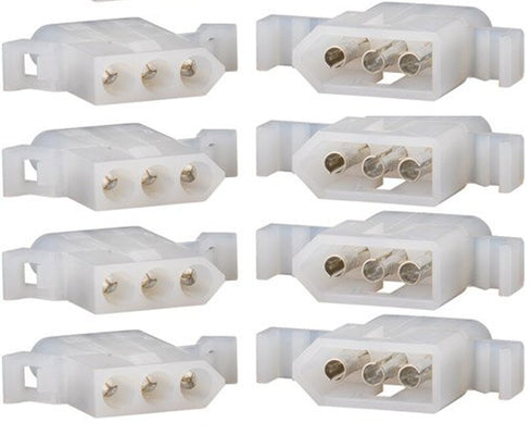 Molex Connector Lot, 4 Matched Sets, (3-Circuits) w/18-24 AWG .062" Pins, Mounting Ears (...
