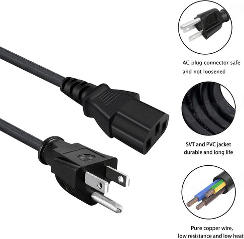 3 prong Power Cord Replacement for KRK Rokit 5 6 8 RP6G3-NA RP5G2 RP6G2 RPG2 RP8G2 VXT8 VXT6 VXT4 Studio Monitor Subwoofer Power Cord 8ft IEC C13 ...