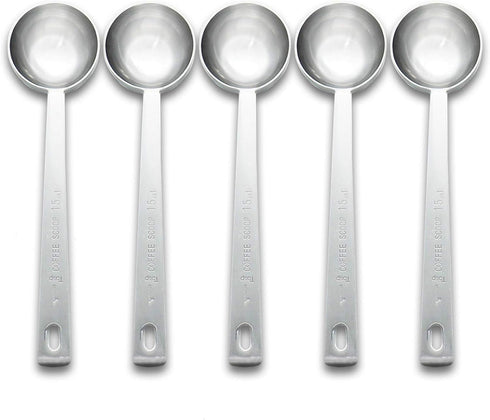 Timoo Coffee Measuring Scoop 1 Tablespoon long handle Stainless Steel spoon for Coffee, Milk Powder, Fruit Powder, Set of 5...