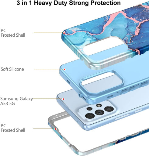 Hekodonk for Samsung Galaxy A53 5G Case,Heavy Duty Full Body Shockproof Drop Rugged Protection 3 in 1 TPU+PC Slim Marble Phone Case Dustproof Anti...