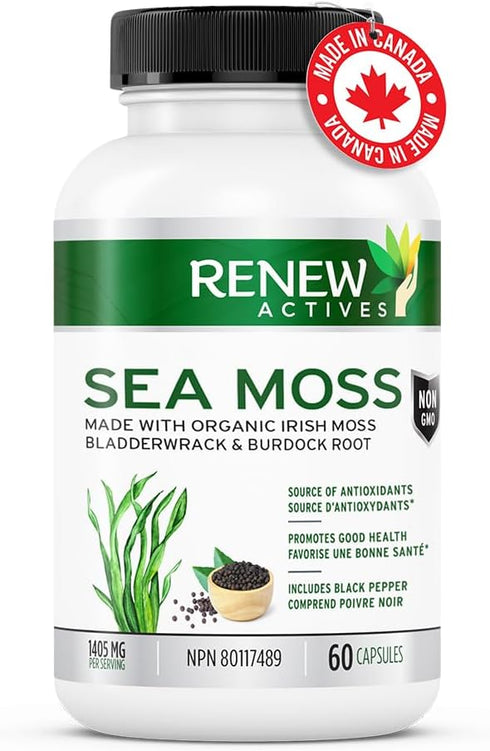 Renew Actives Sea Moss Capsules - Premium Triple-Action Antioxidant Blend with BioPerine for Ultimate Absorption - Organic Irish Sea Moss, Bladder...
