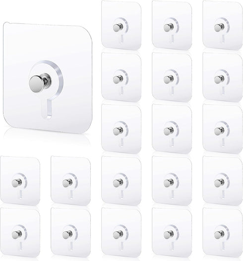 20 Pcs Self Adhesive Wall Hooks No Drill Hooks for Hanging, No-Trace Sticker Frame Hangers without Nails for Mount Wall Shelf, Heavy Duty Adhesive...
