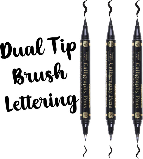 Dual Brush Calligraphy Pens Black Hand Lettering Pens for Beginners Writing, Art Drawing, Sketching, Illustration, Scrapbooking, Journaling, Doubl...