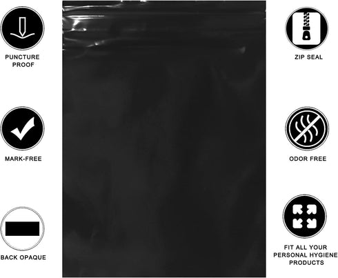 Feminine Personal Disposal Bags,6x8 inches Tampon Disposal Bags Pack of 100 Black Opaque Zip Seal Discreet Disposal Bags for Tampons,Sanitary Pads...