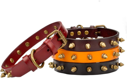 Basic Classic Adjustable Genuine Cow Leather Pet Collars for Cats Puppy Dogs (Medium/Neck 10.5"-13", A-Red)...