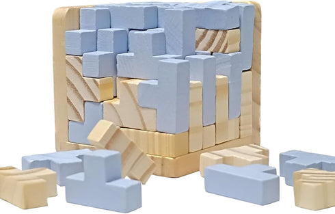 3D Wooden Brain Teaser Puzzle Cube Wooden Puzzles T-Shaped Jigsaw Logic Puzzle Game Puzzles Educational Toy for Kids and Adults (Light Grey)...