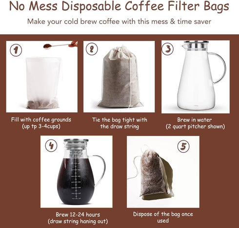 Cold Brew Coffee Bags 60 Count Disposable Fine Mesh Brewing Bags for Concentrate/Iced Coffee Maker, French/Cold Press Kit, Hot Tea in Mason Jar or...