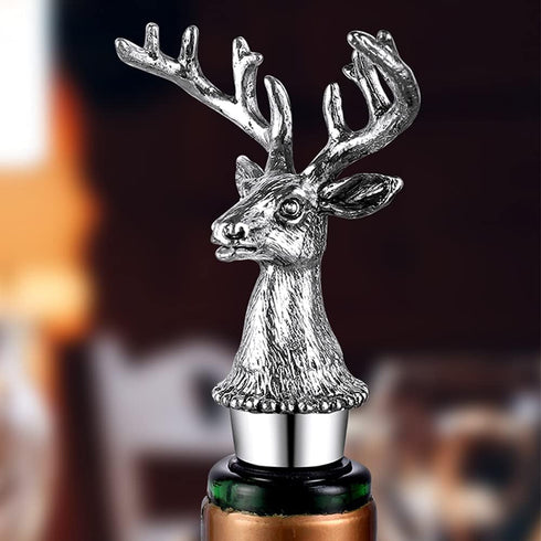 Wine Bottle Stopper Airtight Seal-Decorative Deer Stainless Steel Antlers Animal Elk Silver Bottle Topper for Wine &Beverage Plug...