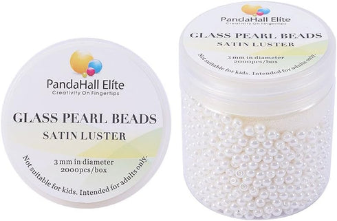 PandaHall Elite 3mm About 2000 Pcs Tiny Satin Luster Dyed Glass Pearl Round Loose Beads Assorted Lot for Jewelry Making Beige...