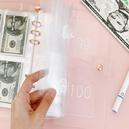 50 Sheets 100 Envelopes Money Saving Challenge for A5 6 Ring Binder Inserts Replacement, Savings Binder Accessories, Plastic Clear Binder Sleeves,...