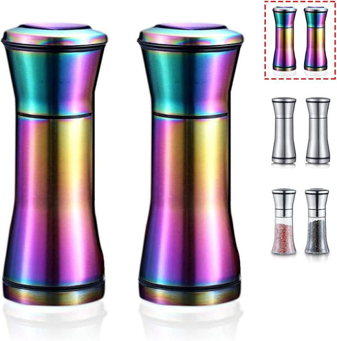 Rainbow Salt And Pepper Shakers, Kyraton Titanium Plating Stainless Steel Salt And Pepper Grinders Refillable Pepper Grinder, Pepper Mill, Salt Gr...