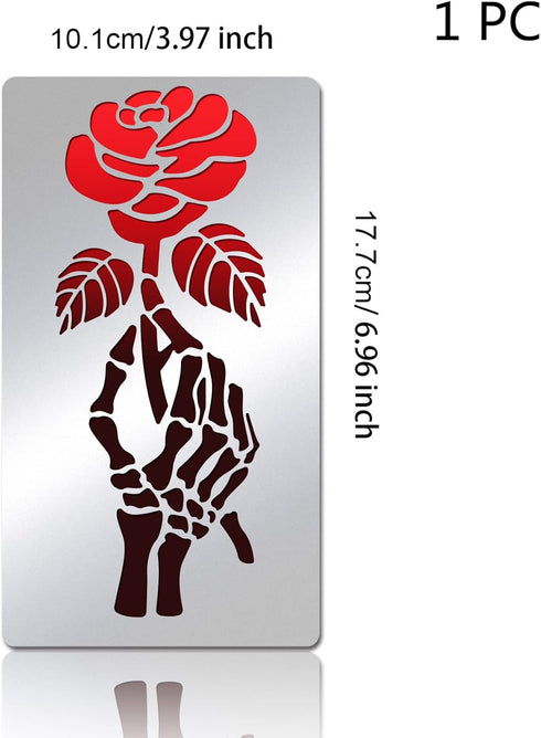 BENECREAT Stainless Steel Flower Stencil Templates, Reusable Rose and Skull Hand Painting Template Journal Tool for Wood Burning Pyrography Engrav...