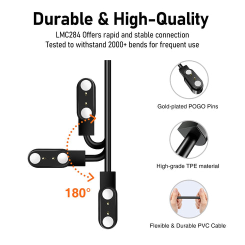 2-Pack Magnetic Charging Cables LMC284: Fast & Safe Charging for Open-Ear Bluetooth Headphones. USB Charger Cord for Bone Conduction Wireless Earp...