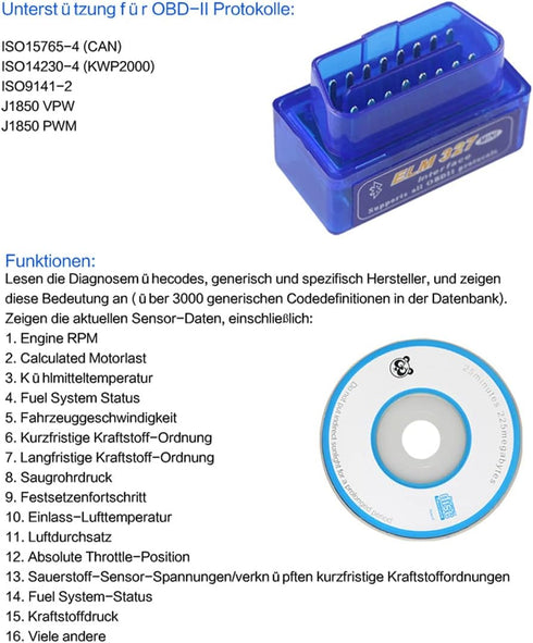 JOYING ELM 327 V2.1 Bluetooth Vehicle Diagnostic Tool OBD2 OBD-II ELM327 Car Interface Scanner Works On Android......