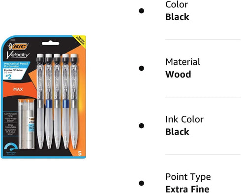 BIC MPMX5P51 Velocity Max Pencil, HB2, No. 2, 0.5 mm...