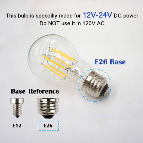 DC 12V-24V Low Voltage Input LED Bulb, Classic A19(A60) Style, 6W 600Lm, Dimmable with 12V PWM DC Dimmer, E26 Medium Base Lamp, Warm White Light, ...