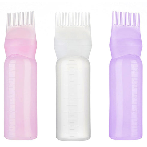3 Pack Root Comb Applicator Bottle, 6 Ounce Hair Oil Applicator Bottle for Hair Dye Bottle Applicator Brush with Graduated Scale, Profssional Brus...