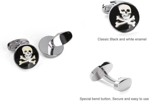 Cufflinks Unique Round Bone and Skull Engraved Cuffs Tuxedo Shirt Silver Cuff Link for Men boys...