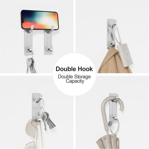 Adhesive Coat Hooks, Extra Sticky 10LB (Max), Waterproof Metal Hook for Hanging Towels, Wreath, Purse, Hat, Cloth, Wall Mounted Hanger for Shower ...