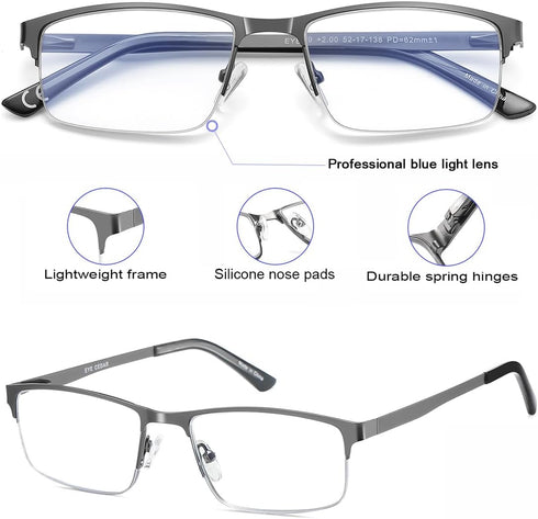 EYECEDAR 5 Pack Blue Light Blocking Reading Glasses for Men Computer Eyeglasses Metal Half Frame Spring Hinges Readers for Men 1.75...