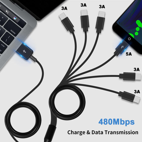Poyiccot USB A to USB C Splitter Cable, Multi USB C Splitter Cable, 6 in 1 USB 2.0 Type A Male to 6 USB C Male Charging Cable, for USB Type-C Phon...