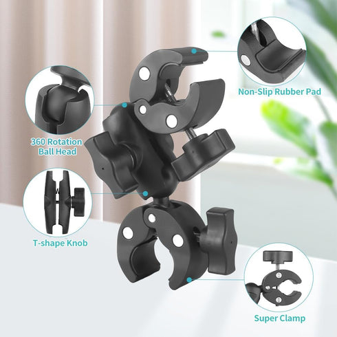 Super Clamp Double Camera Clamp, Double Mount Clamp Bracket Magic Arm Double Ball Head, Crab Plier Clip Bracket with Ballhead for Light Stand, Pho...