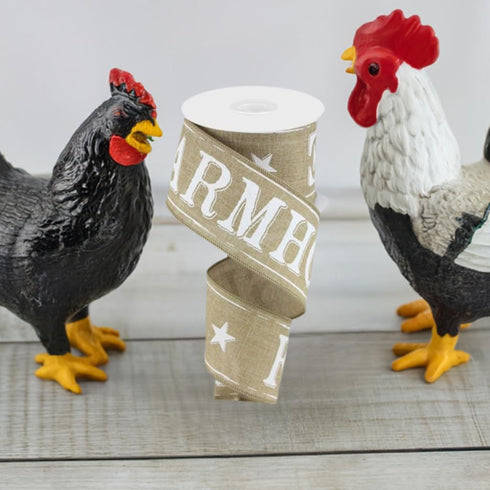 Craig Bachman 2.5" Farmhouse Royal Ribbon: Natural (10 Yards) Craft Floral Arrangement Gift Wrapping Wired Edge Ribbon...