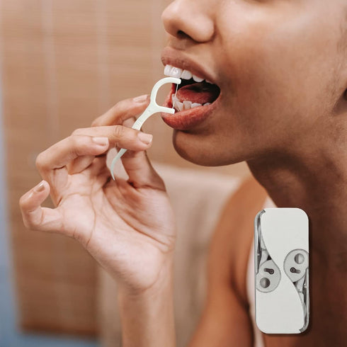 2pcs Portable Floss Dispenser Travel Floss Portable Cases, Automatic Dental Refillable Floss Stick Organizer for Cleaning Teeth and Oral Care...