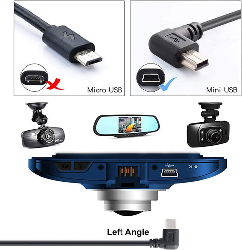 PASOW Mini USB Charging Cable USB 2.0 A-Male to Mini-B Car Vehicle Power Charger Adapter Cord for Dash Cam Rearview Mirror Cam Backup Camera (11.5...