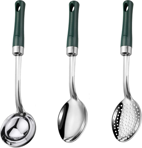 3-Piece 11-in Serving Spoons Set, Stainless Steel Cooking Spoons in Kitchen Large Buffet Serving Utensils Set, Easy to Clean, for Home Hotel Resta...