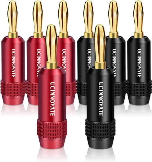UCINNOVATE Banana Plugs, 8PCS Banana Plugs for Speaker Wire Connectors, Gold Plated 4mm Banana Connectors for Speaker Cables Terminals, Wall Socke...