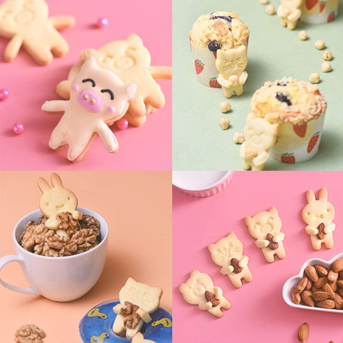 Cute Animal Cookie Cutters, Bear, Cat, Bunny, Piglet Cookie Cutter and Face Stamps, 8-Piece Set...
