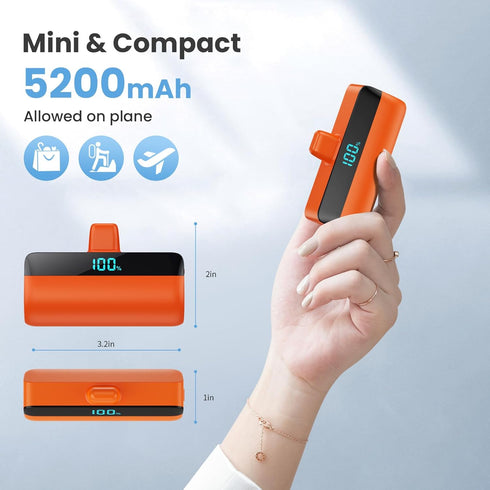 Mini Portable Charger with USB-C Connector 5200mAh,Compact LCD Display Power Bank,Cute Battery Pack Compatible with iPhone 15/15 Plus/15 Pro/15 Pr...