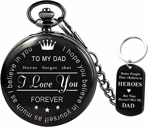 Udaney to My Dad Pocket Watch + Keychain Stone with Beautiful Box for Dad Gifts | Father's Day Gifts...