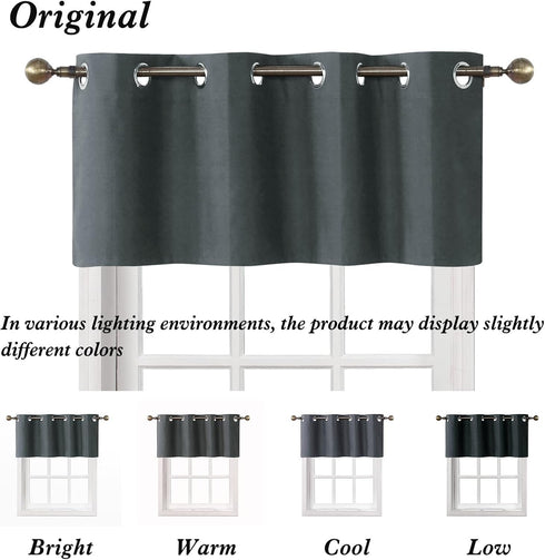 Home Queen Total Blackout Curtain Valance for Bedroom Window, Grommet Straight Bathroom Drape Valence, 54 W X 18 L, Charcoal...