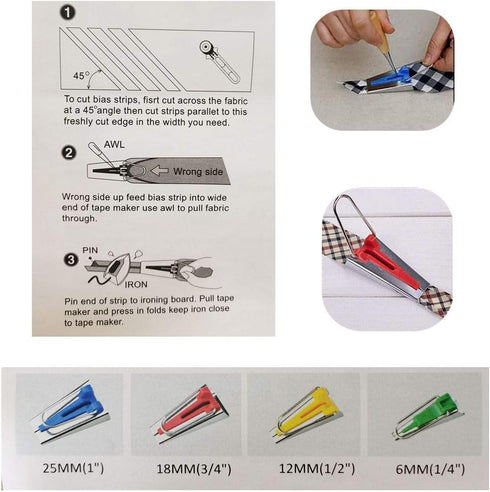 HONEYSEW Set of 15 Size Fabric Bias Tape Maker Tools Fabric Sewing Quilting Bias Binding Maker Come with 40 pcs of Multi-Color Quilting Pins Jelly...