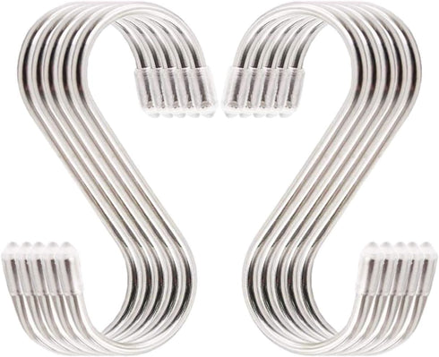 Premium 10-Pack Larger Round S Shaped Hooks in Polished Stainless Steel Metal, Hangers Hanging for Kitchen, Work Shop, Bathroom, Garden, Kitchenwa...