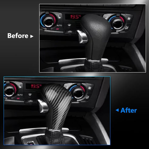 Gear Shift Knob Cover Trim ABS Plastic, Carbon Fiber, Compatible with Audi A6L 2005-2011, Q5 A4L 2009-2012, A5 2008-2010, Q7 2006-2012...