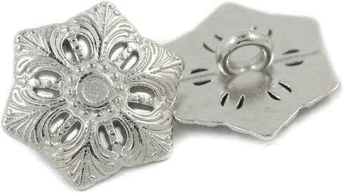 Bezelry 12 Pieces Snowflake Metal Shank Buttons. 20mm (3/4 inch) (Silver)...