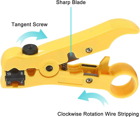 Coaxial Compression Tool Coax Cable Crimper Kit Adjustable RG6 RG59 RG11 75-5 75-7 Coaxial Cable Stripper with 10pcs F Compression Connectors Blue...