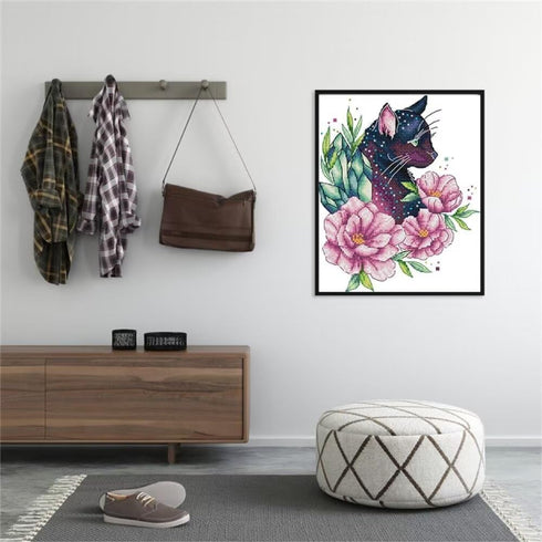 CROSSDECOR Stamped Cross Stitch Kits for Beginners- Full Set of Chocolate Cat in Flower Embroidery for Adults,11 CT 3 Strands DIY Patterns Counted...