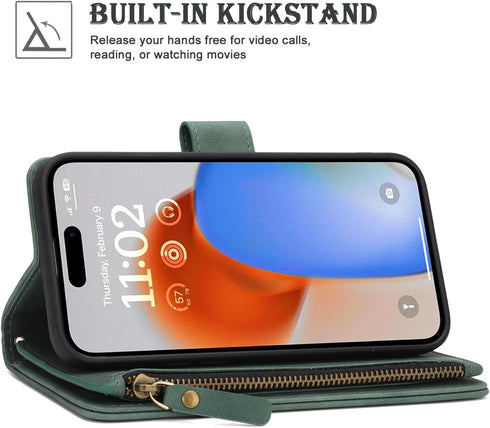 RANYOK Wallet Case for iPhone 15 Pro Max with Card Holder, Premium PU Leather with RFID Blocking Zipper Wallet Wrist Strap Kickstand Protective Ca...