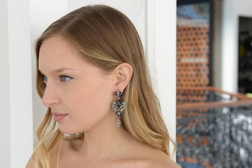 Mariell Vintage Black and Grey Crystal & CZ Chandelier Dangle Earrings for Fashion, Prom, Bridesmaids...