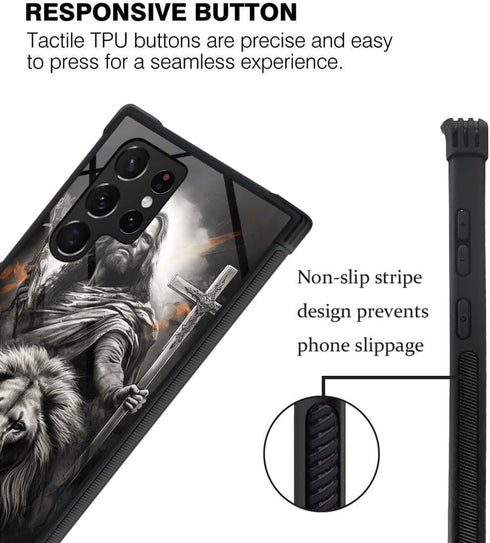 CARLOCA Compatible with Samsung Galaxy S23 Ultra Case,Jesus Black White Lion Cross Pattern Ultra Protection Shockproof Soft Silicone TPU Non-Slip ...